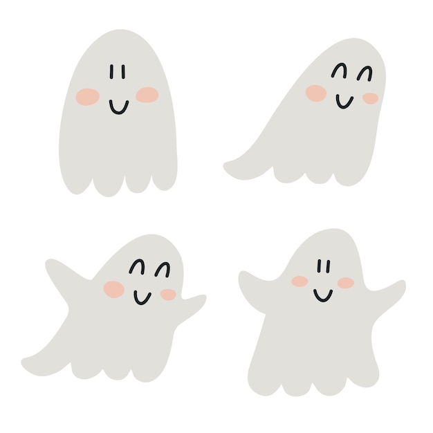 Cute cartoon ghosts Vector hand drawn set