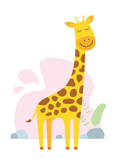 Cute cartoon giraffe drawing african baby wild smiling character kind smiling jungle safari animal