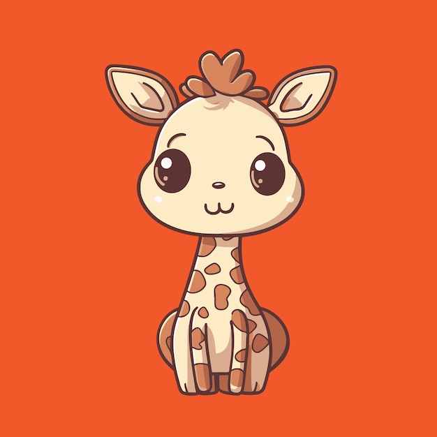 Cute cartoon giraffe Vector illustration isolated on orange background