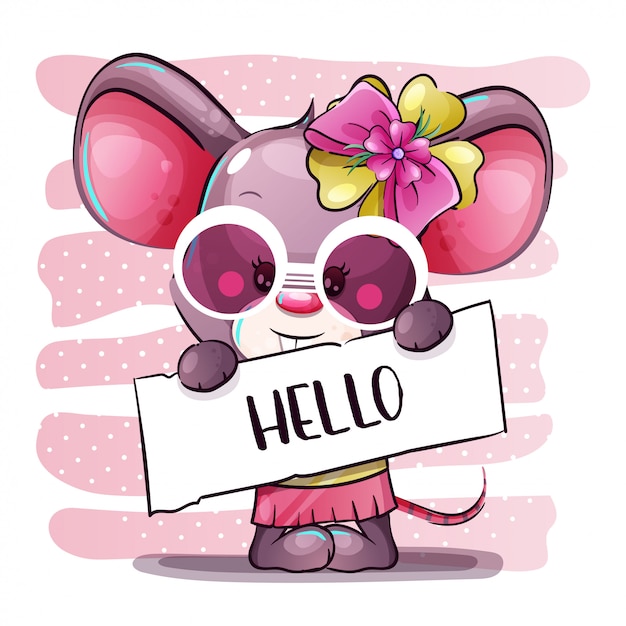 Cute cartoon girl baby mouse. hand draw cartoon