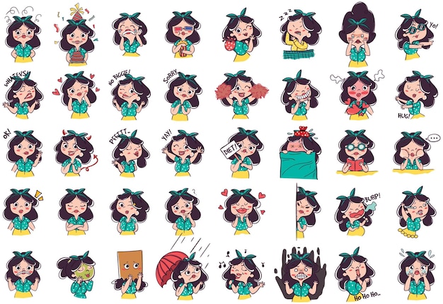 Cute Cartoon Girl Expressions Pack illustration