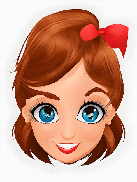 Cute Cartoon Girl Face Vector Design with White Background