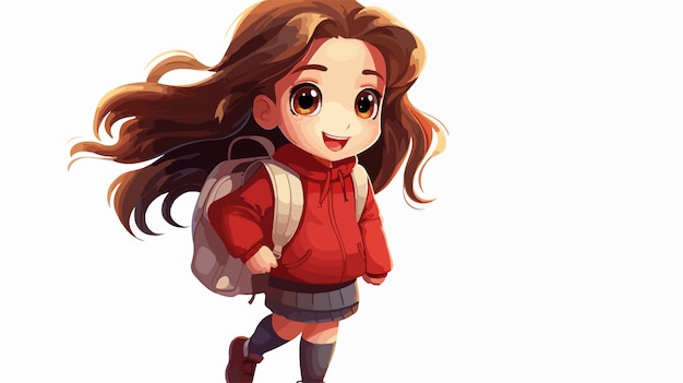 Cute Cartoon Girl with School Bag Illustration