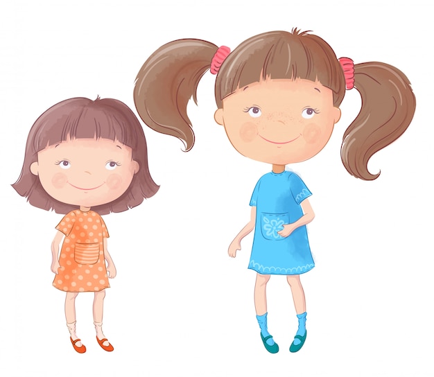 Vector cute cartoon girls character