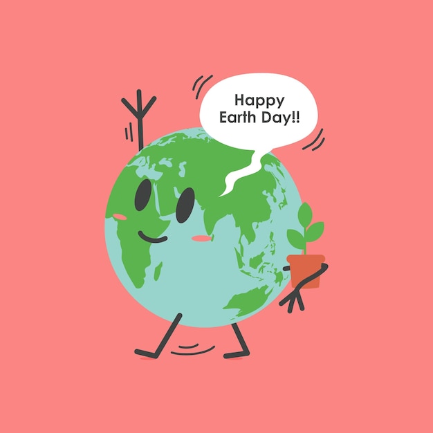 Cute cartoon globe said happy earth day illustration