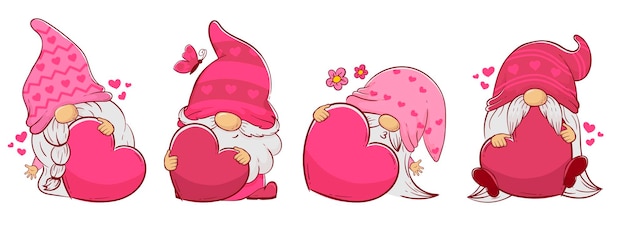 Cute cartoon gnomes with hearts for valentine39s day and mother39s day