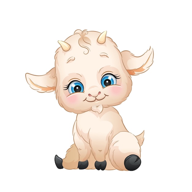 Cute cartoon goat vector illustration Farm animal isolated on white background