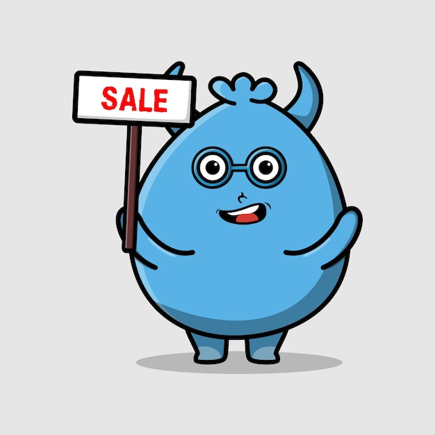 Cute Cartoon Goblin Monster holding a sign for sale in modern style design for sticker poster etc