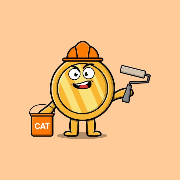 Cute cartoon gold coin as a builder character painting in 3d modern style design