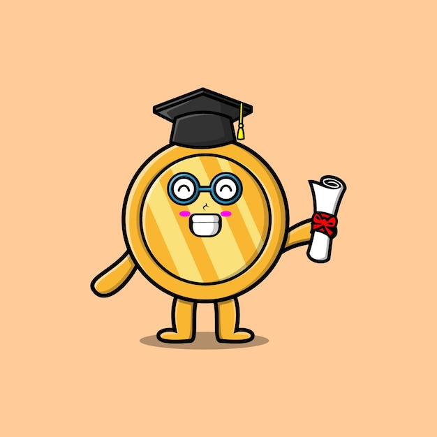 Cute cartoon gold coin student on graduation day