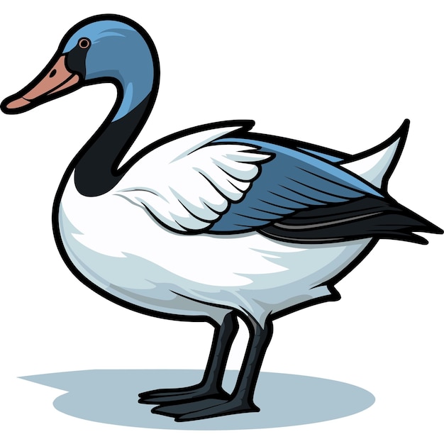 Vector a cute cartoon goose with blue and black markings