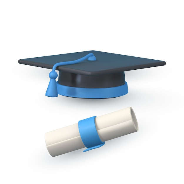 Cute cartoon graduation cap and diploma Education degree ceremony concept Vector illustration