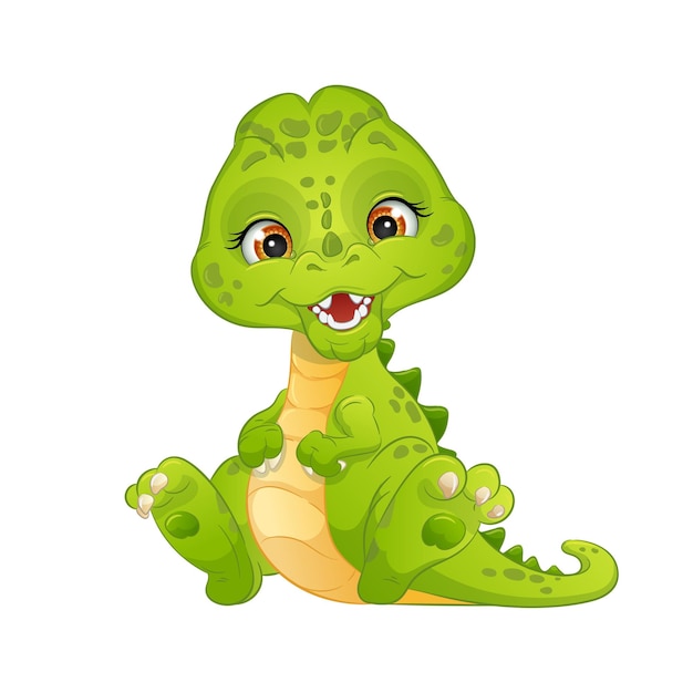 Cute cartoon green dinosaur t rex vector illustration