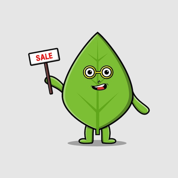 Cute cartoon green leaf holding sale sign designs