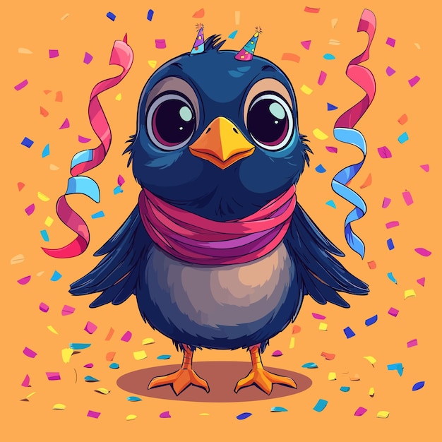 Vector cute cartoon grouse celebrating with party streamers vector illustration