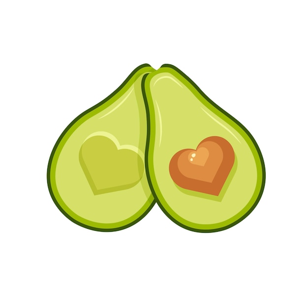 Cute cartoon half of avocado. Vegan food vector icon in a trendy cartoon style. Healthy food.