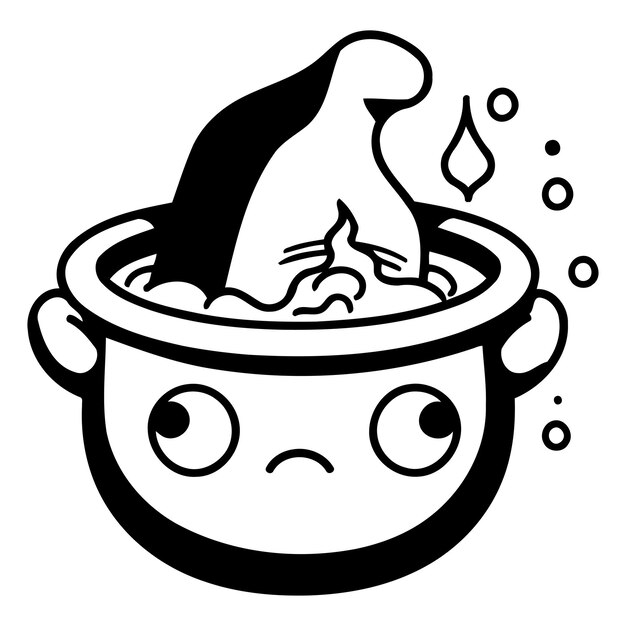 Vector cute cartoon halloween witch cauldron vector illustration