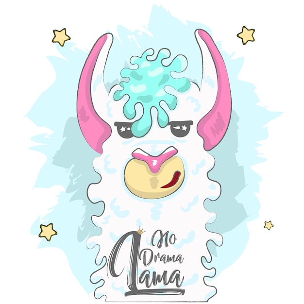 Cute cartoon hand-drawn Lama