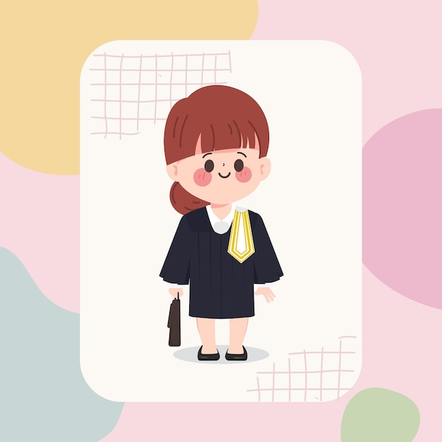 Cute cartoon hand drawn lawyer job character set. 