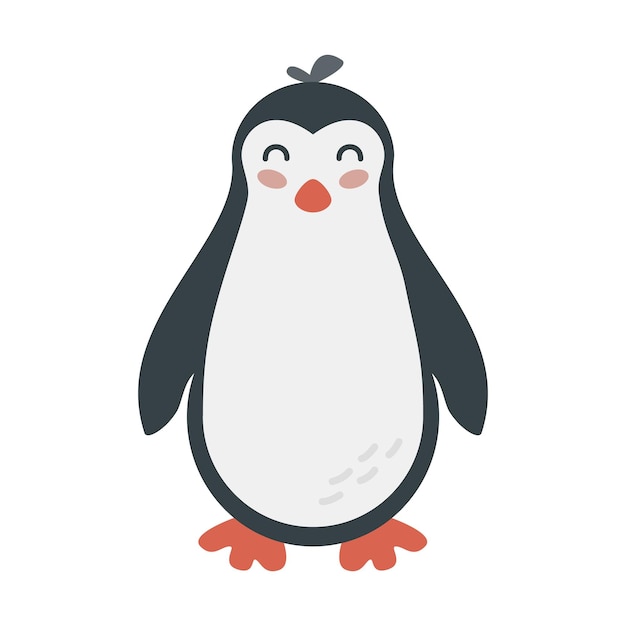 Cute cartoon hand drawn penguin on isolated white background Character of the arctic polar animals