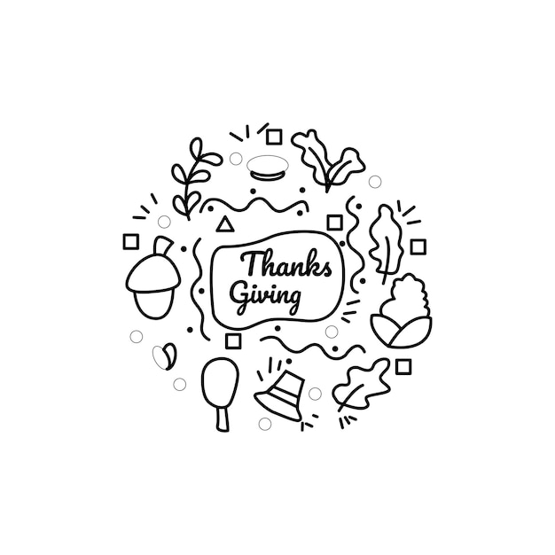 Cute cartoon hand drawn Thanksgiving seamless pattern Detailed line art