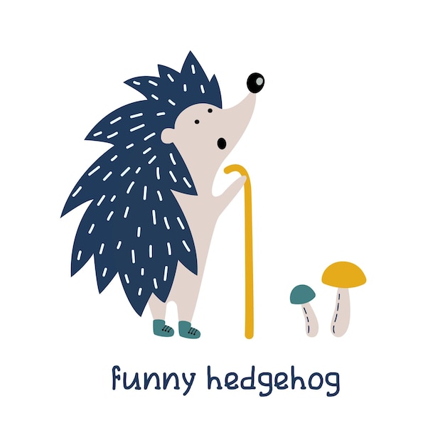 Cute cartoon hedgehog character.