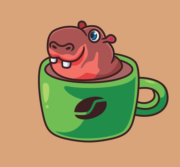 Cute cartoon hippopotamus bathing on coffee mug isolated cartoon animal illustration vector