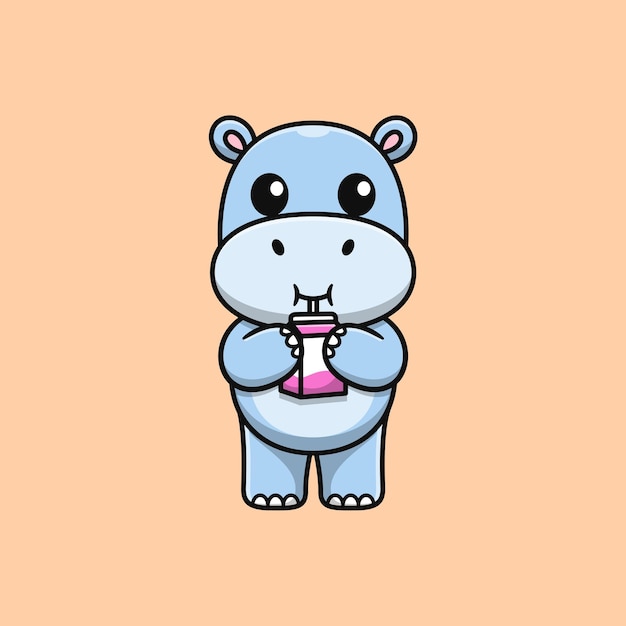 Cute cartoon hippopotamus drinking milk