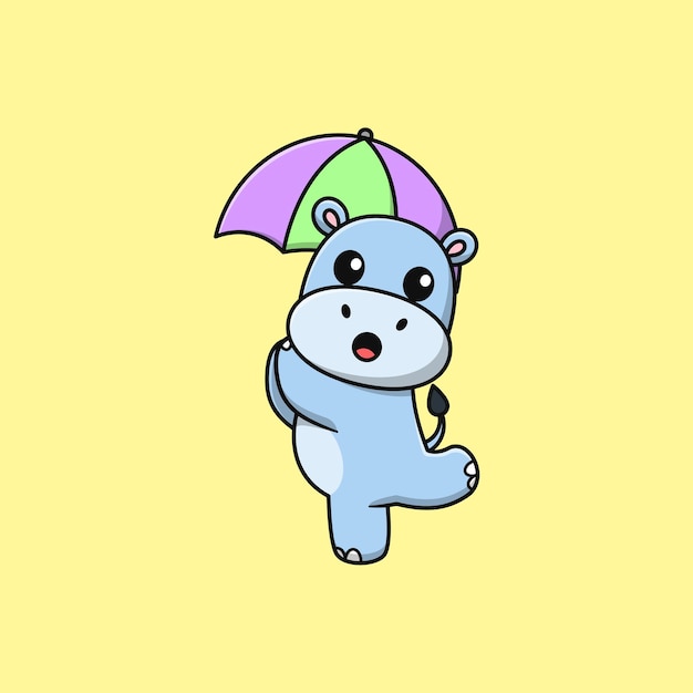 Cute cartoon hippopotamus holding umbrella