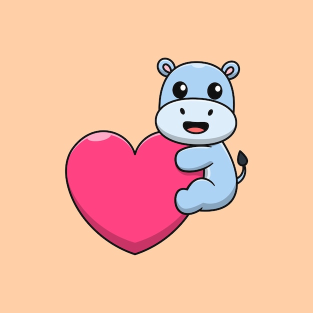 Cute cartoon hippopotamus hugging love