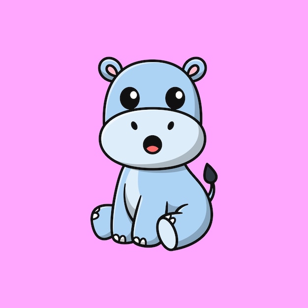 Cute cartoon hippopotamus sitting