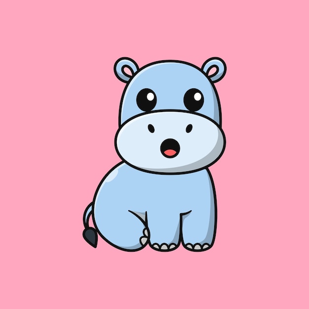 Cute cartoon hippopotamus sitting