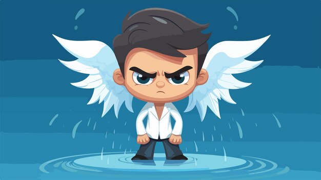 Vector cute cartoon illustration of an angelic boy with an angry expression