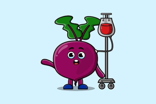 Cute cartoon illustration of Beetroot having blood transfusion with cute modern style deign