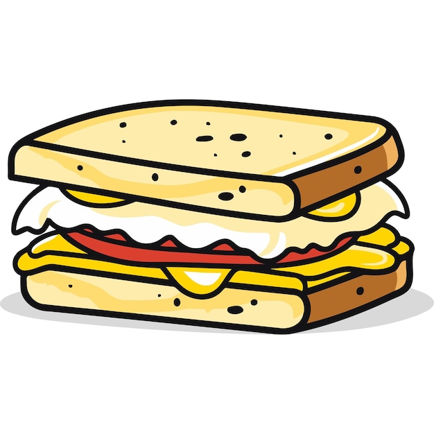 Cute cartoon illustration of a delicious breakfast sandwich perfect for menus social media or food blogs