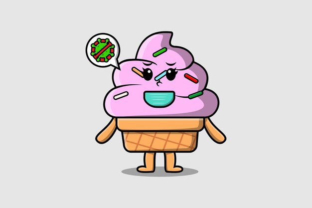 Cute cartoon illustration Ice cream using mask to prevent virus in cute modern style design