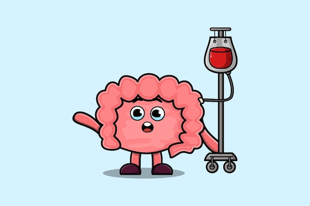 Cute cartoon illustration of Intestine having blood transfusion with cute modern style deign