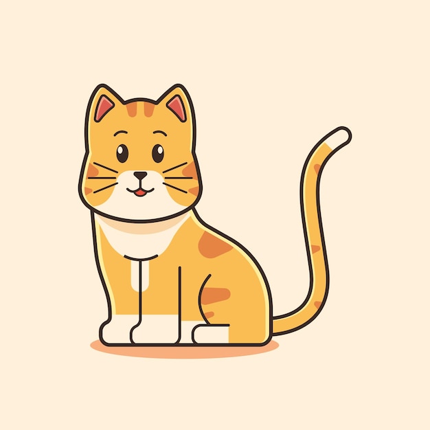 Cute cartoon illustration kitty, orange cat, cat icon illustration, cat sitting smiling