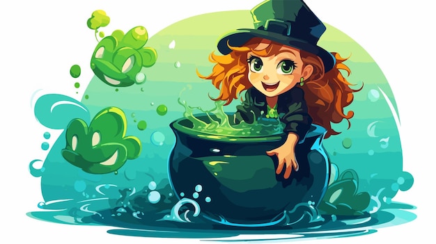 Cute Cartoon Illustration of Leprechaun Girl in St Patricks Day Attire