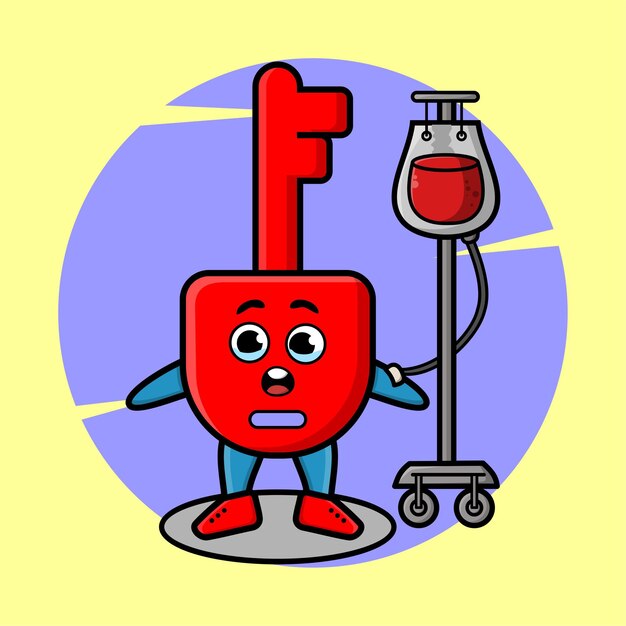 Cute cartoon illustration of padlock key having blood transfusion with cute modern style design