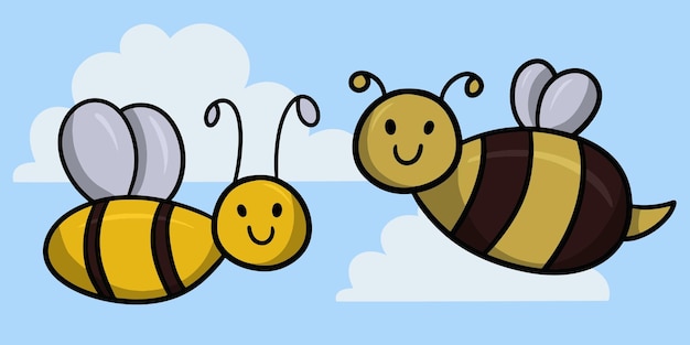 Cute cartoon insects bee and bumblebee smile vector illustration