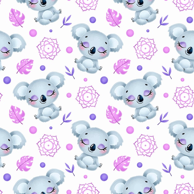 Cute cartoon jungle animals meditation seamless pattern