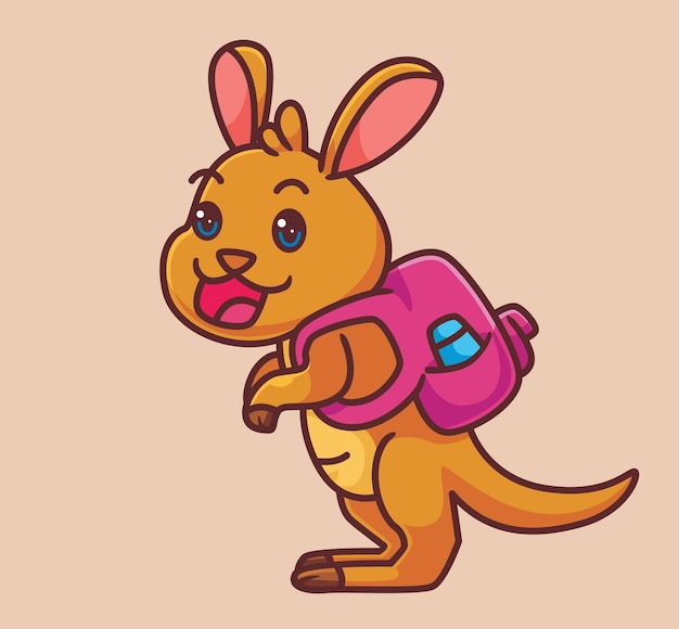 Cute cartoon kangaroo go to school isolated cartoon animal illustration vector