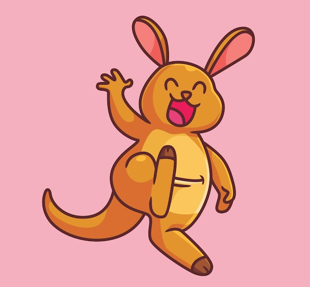 Cute cartoon kangaroo greeting isolated cartoon animal illustration vector