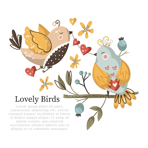 Cute cartoon kids summer bird animal vector card in Scandinavian style