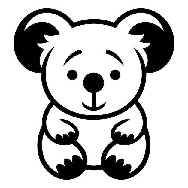 Cute cartoon koala bear sitting in a simple black and white outline style