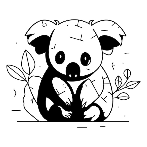 Cute cartoon koala sitting on the ground Vector illustration