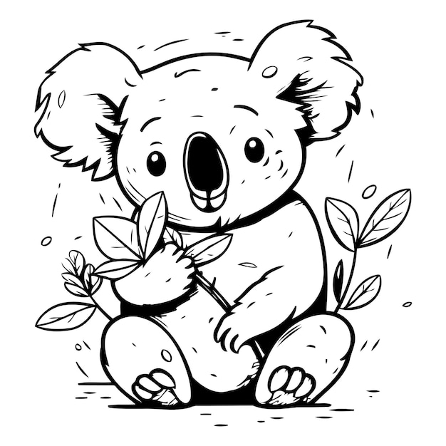 Cute cartoon koala with leaves Vector illustration for your design