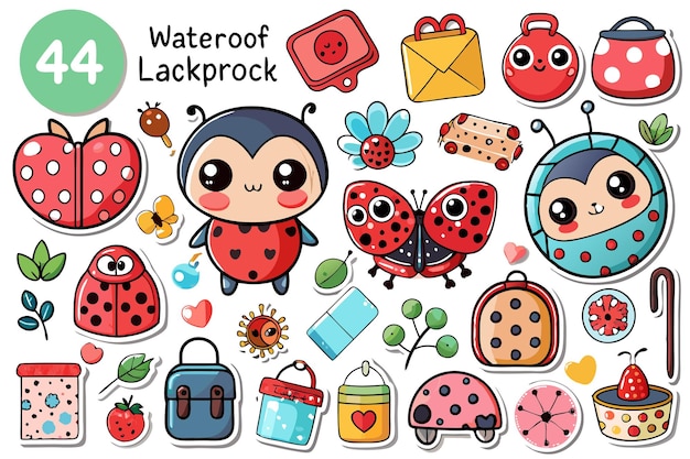 Vector cute cartoon ladybug stickers with a variety of designs and colors for kids