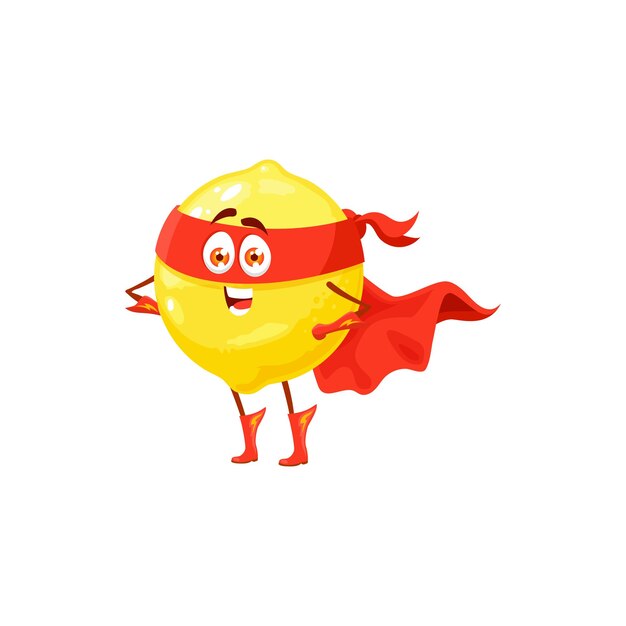 Vector cute cartoon lemon fruit superhero character